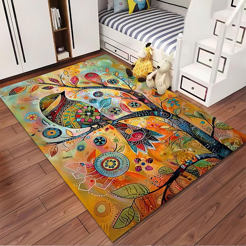 Colorful Bird and Tree Art Suitable As a Non-slip Mat for the Living Room or Bedroom Sofa