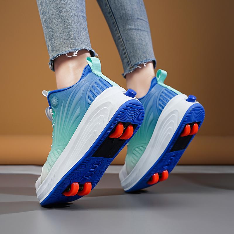 Children Wear Resistant Fashionable Trend Double Row Four Wheel Pulley Walking Shoes Sports Board Shoes