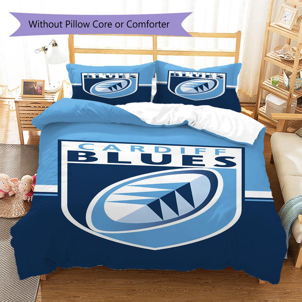 Cardiff Rugby Pattern Bedding Set Quilt Cover Pillowcase Home Decor Gift (1 * Duvet Cover + 2 * Pillowcase, Without Core)