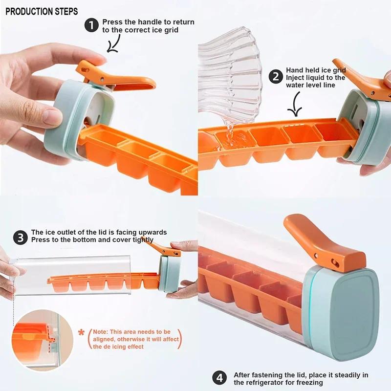 1pc Quick-Freeze Easy Demould Ice Cube Maker with Handle Single Hand Press for Freezer Whiskey Cocktail Juice Drink In Summer
