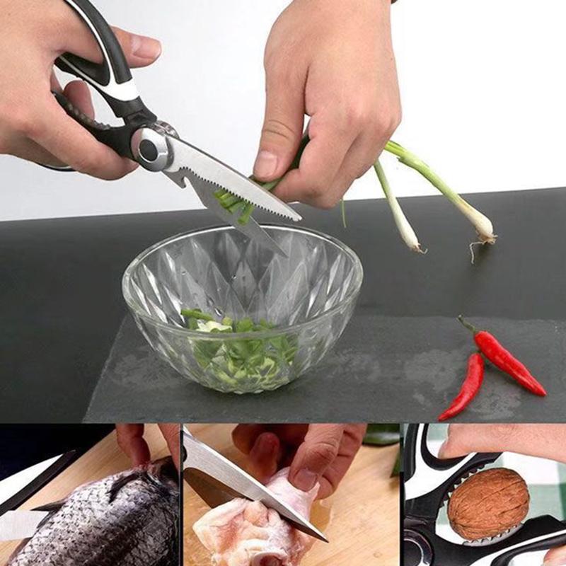 Nerezové kuchyňské nůžky na drůbež, krájení zeleniny, masa, kuřecích kostí, ryb, otvírák na pivo, profesionální víceúčelové nůžky