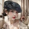 Women’s Hat Spring Fall Beret Retroeleganteasiest for Match Octagonal Hat Leather British Black Hat