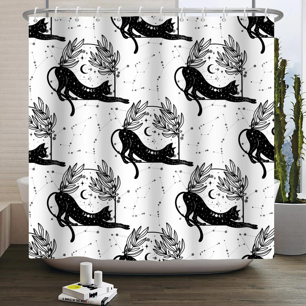 Kreskówkowy Kot Zasłona Prysznicowa Zabawne Zwierzę Słodki Kot Pies Dzieci Nadruk Wodoodporna Kąpiel Łazienka Zasłony Prysznicowe Dekoracja z Haczykami