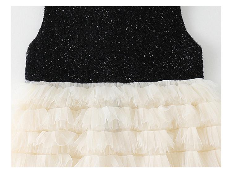 Girls' Autumn Pearl Collar Mesh Vest Princess Dress Set - 2025