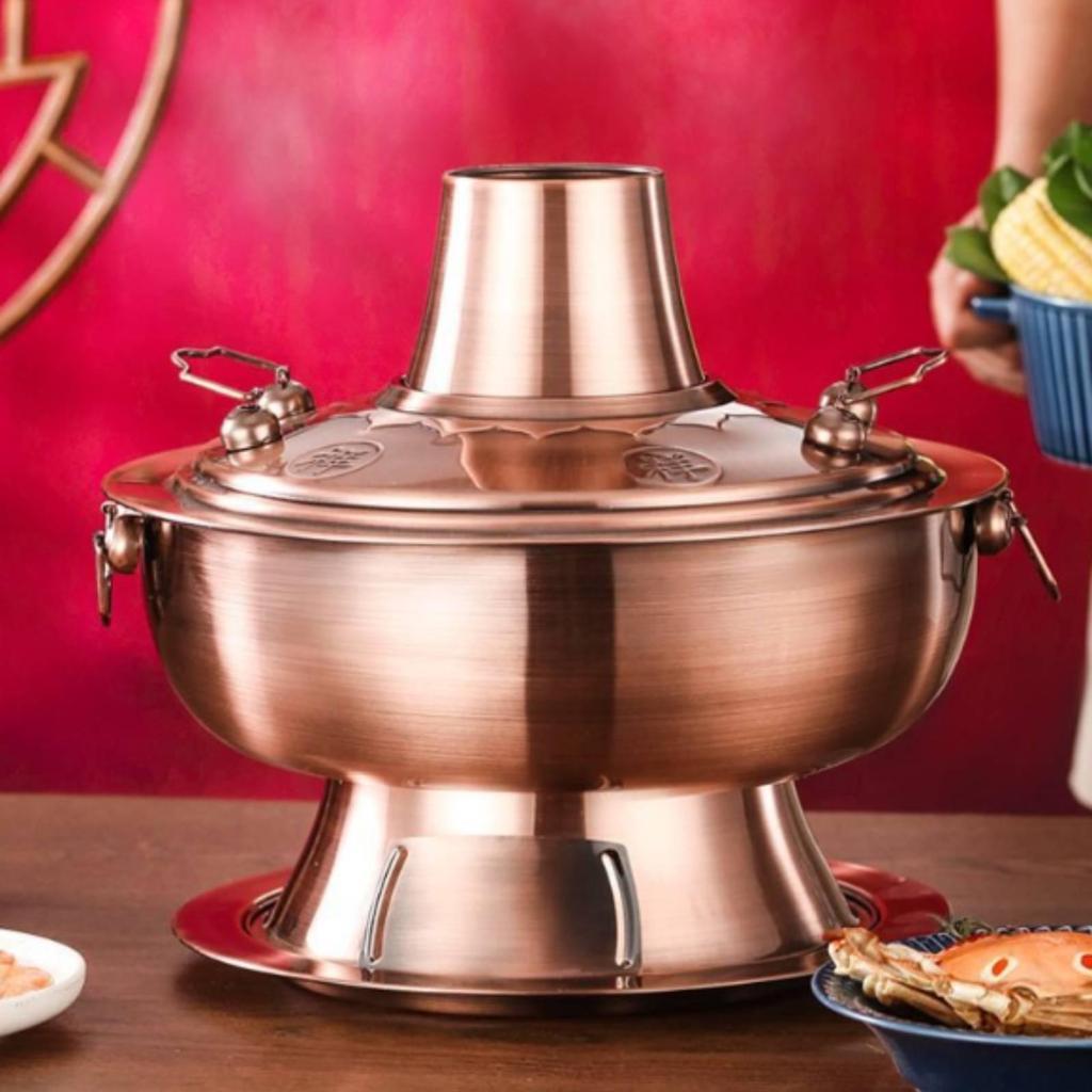 Briquette-Heated Pot Copper-Colored with Chimney Traditional