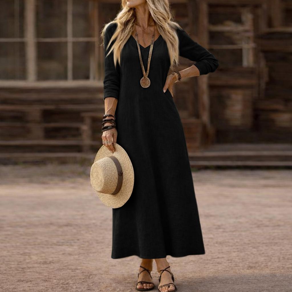 Dress For Women Long Boho Beach Dress Elegant Maxi Dress V-Neck Long Sleeve Dress