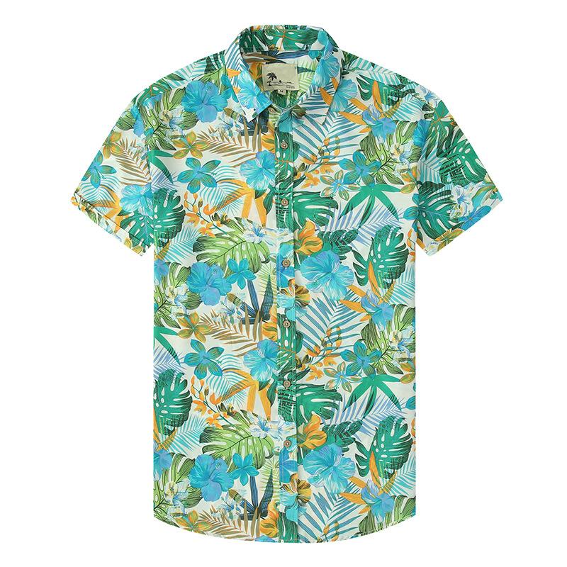 Casual Lar Printed Thin Hawaiian Shirt Men's Short-sleeved Loose Beach Shirt