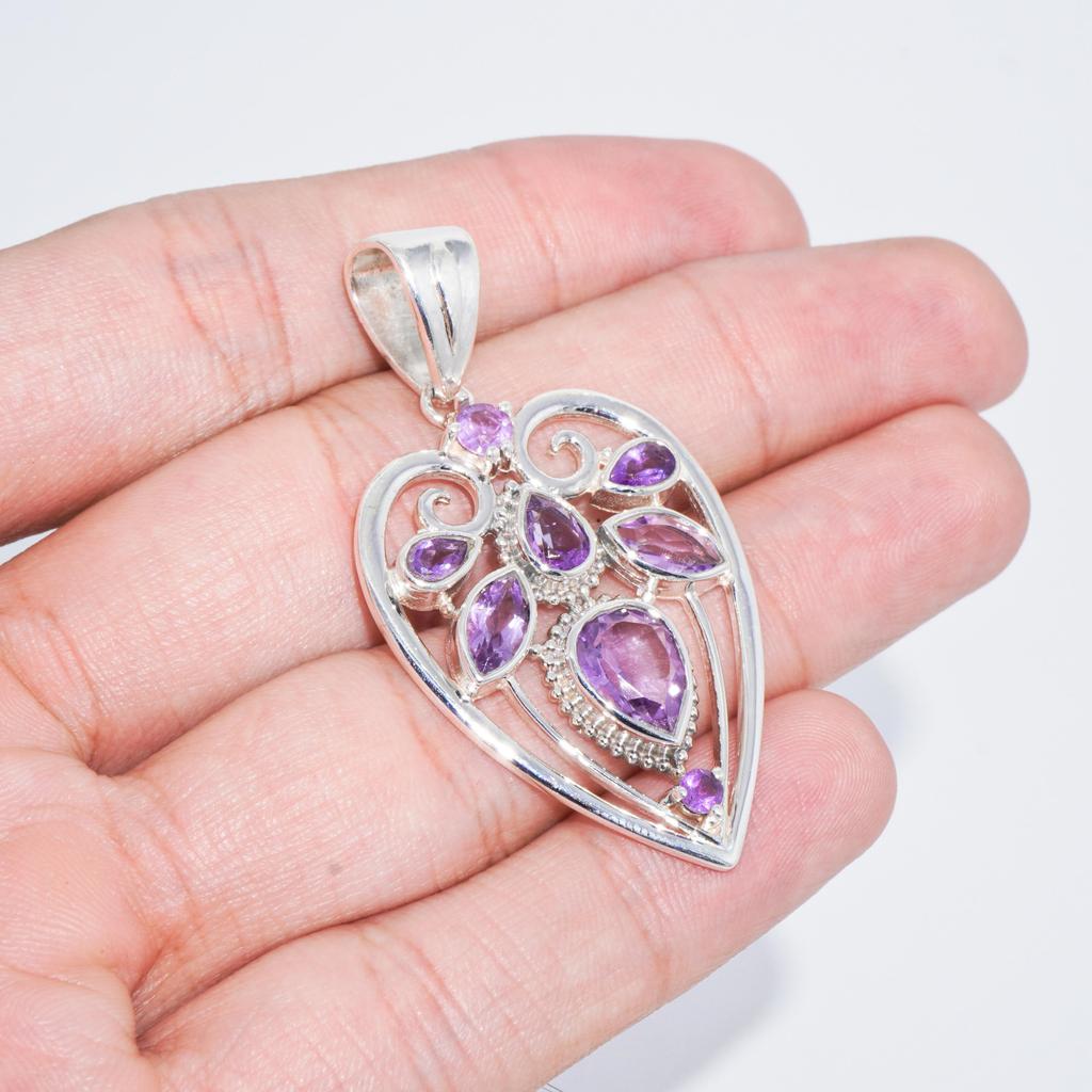 925 silver amethyst pendant for her