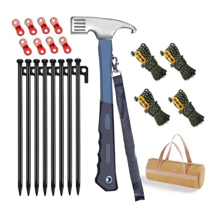 leechatwin Peg Hammer - Tent Hammer - Camping Hammer (Hammer + 8 Peg Set)
