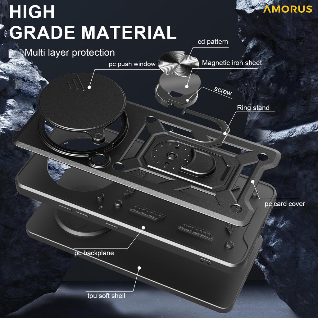 AMORUS For Xiaomi 15 Ultra Case Kickstand PC+TPU Phone Cover with Camera Lens Slider