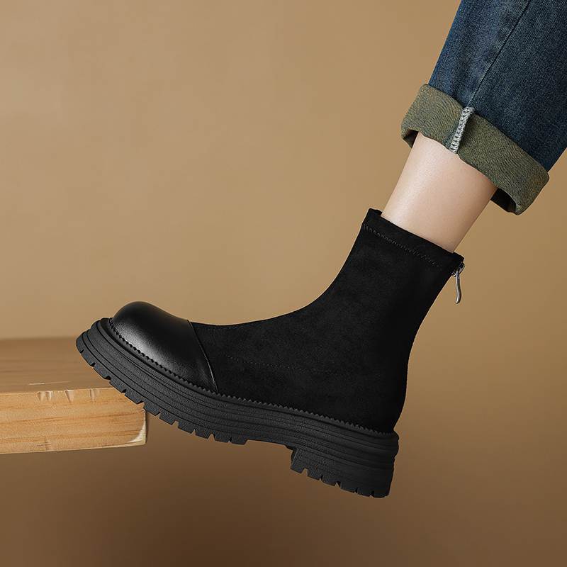 Krazing Pot Microfiber Flock Autumn Winter Shoes Thick Med Heels Size 43 Modern Boots Stretch Ankle Boots