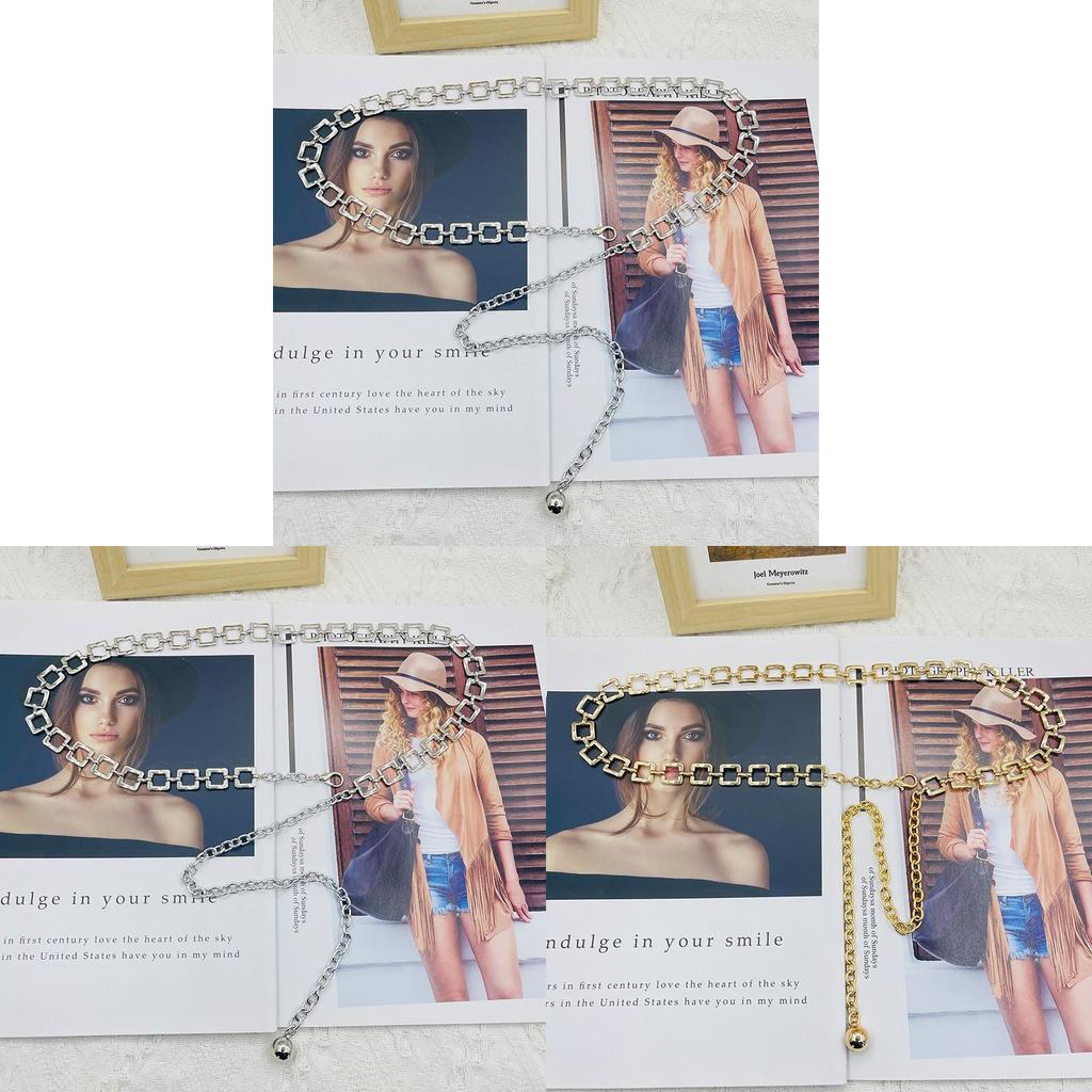 Silver Metal Square Chain Waist Belt For Women Summer Casual Fashion Accessory