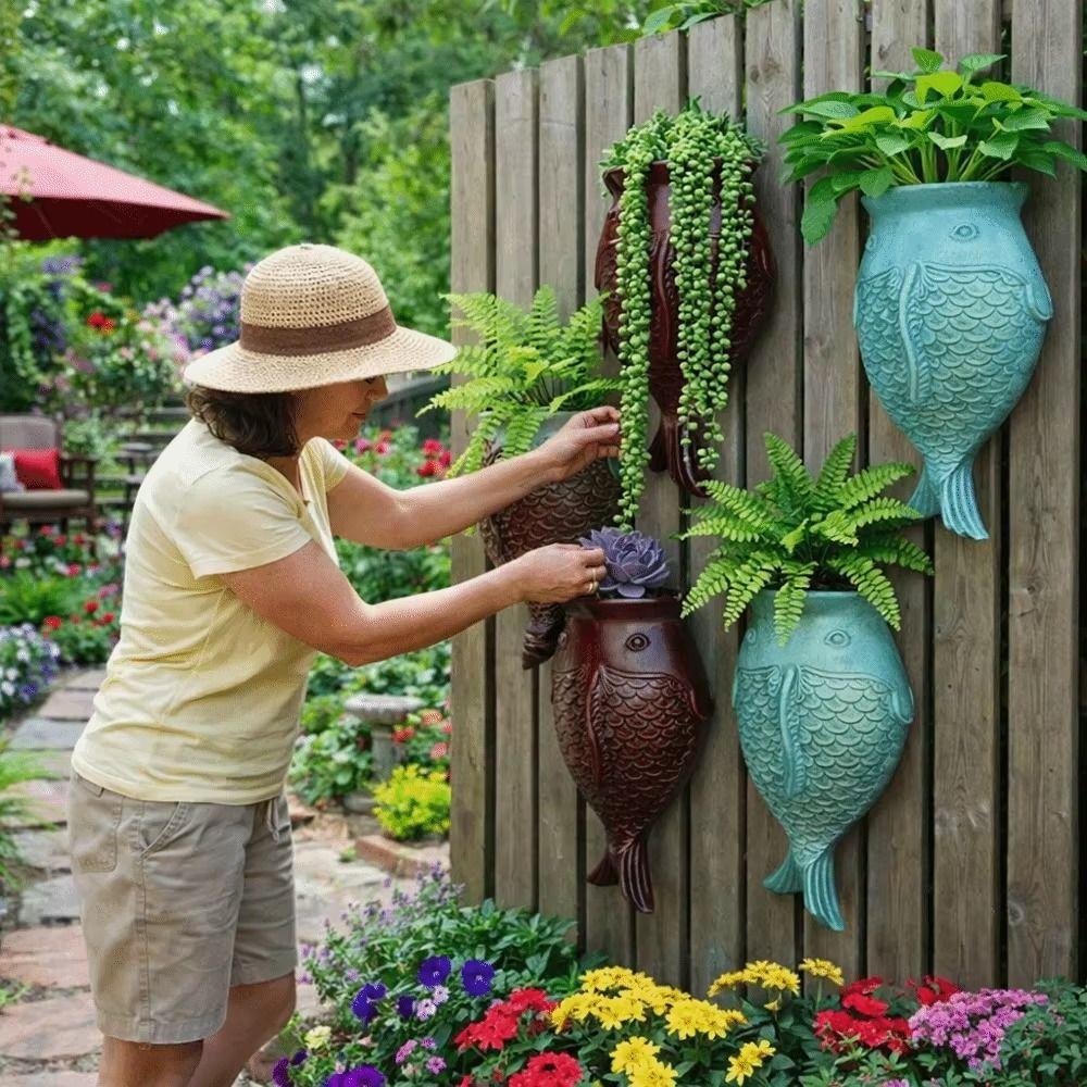 Rustic Style Fish Flowerpot Wall Hanging Wall Mounted Planter New Vintage Planter Pot Courtyard