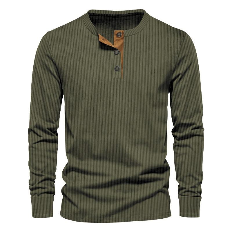 New Men's Casual Henry Slim Fit Solid Color Long Sleeve T-Shirt