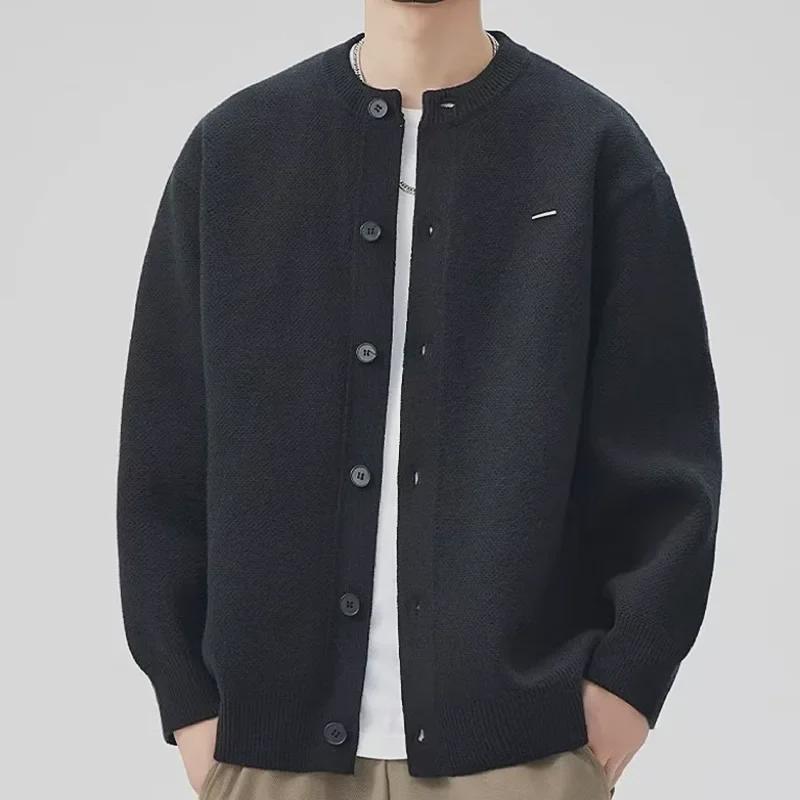 Men's 2024 Autumn/Winter High-End Knitted Stand-Up Collar Loose Cardigan Sweater