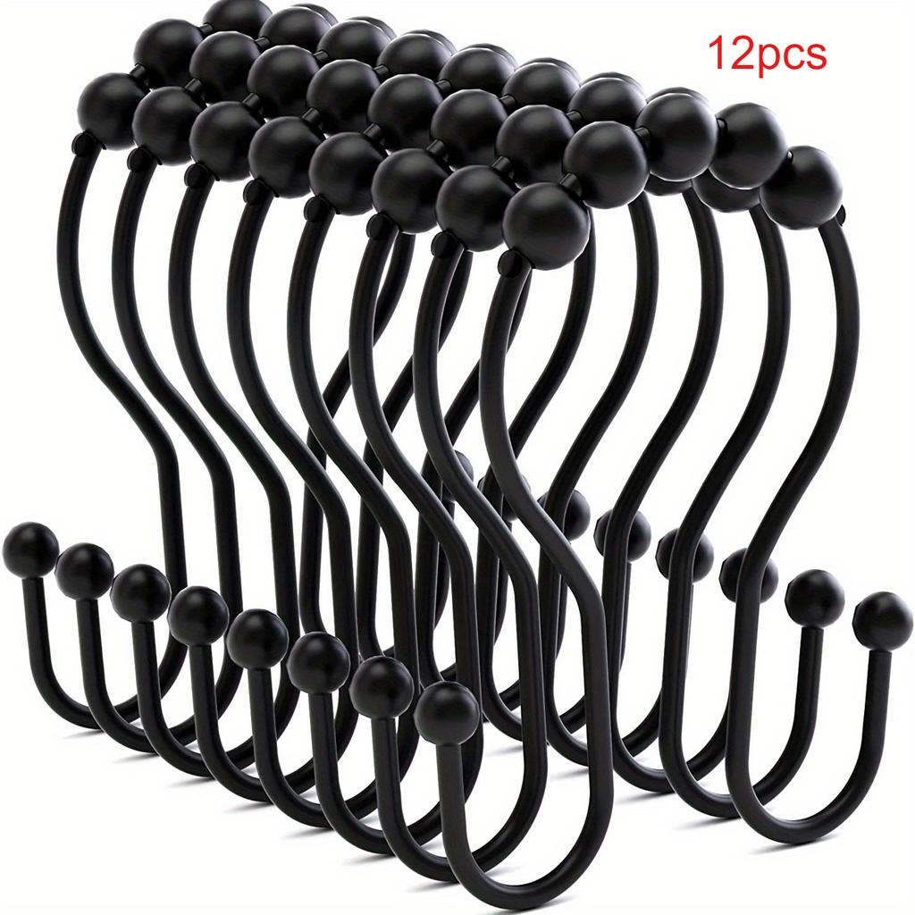 12pcs, Rustproof Stainless Steel S Shape Shower Curtain Hooks Rings, For Bathroom Shower Rod Curtains, Bathroom Accessories