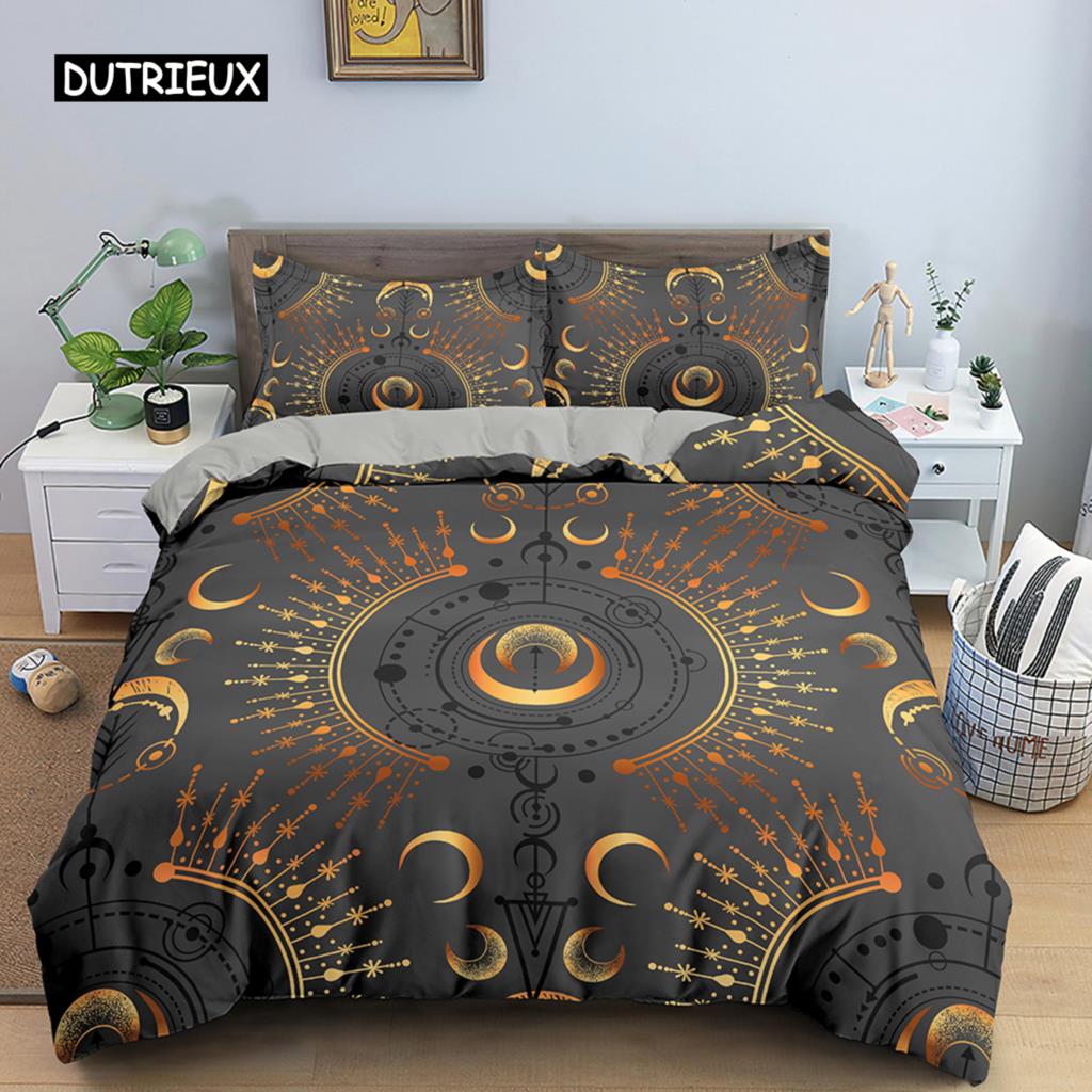 Sun and Moon Duvet Cover Set Tarot Pattern Bedding Set King Size for Bedroom Microfiber Comforter Cover Set for Kids Adults Gift
