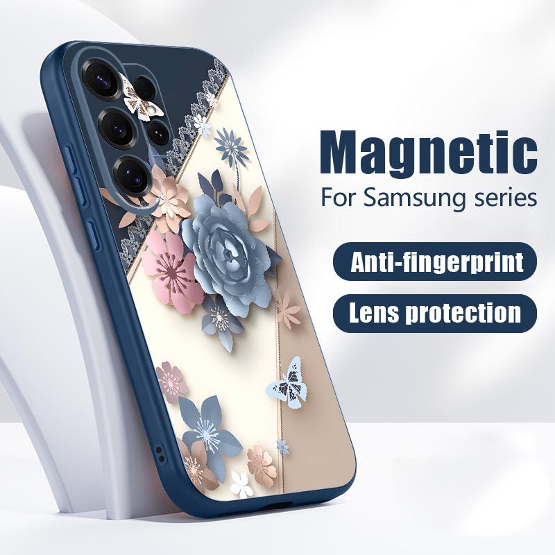 INS Watercolor Flower Magnetic Case For Samsung S26 Ultra S25 Edge S24 FE S23 S22 Plus A54 A15 A35 A55 A16 A36 A56 A17 A37 A57 5G Matte Cover