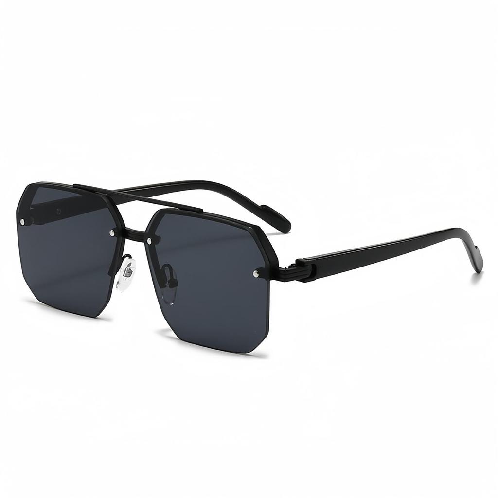 Double Beam Square Aviator Sunglasses, Unisex Half Frame European-American Style
