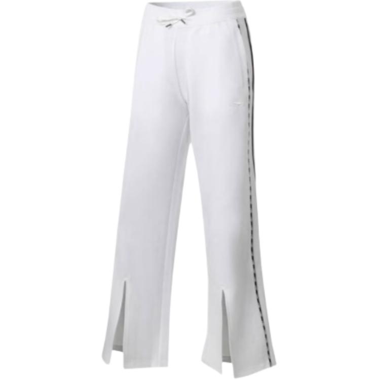 Li Ning Casual Simple Solid Color Striped Drawstring Knitted Sports Pants Women pants White AKLQA26-1
