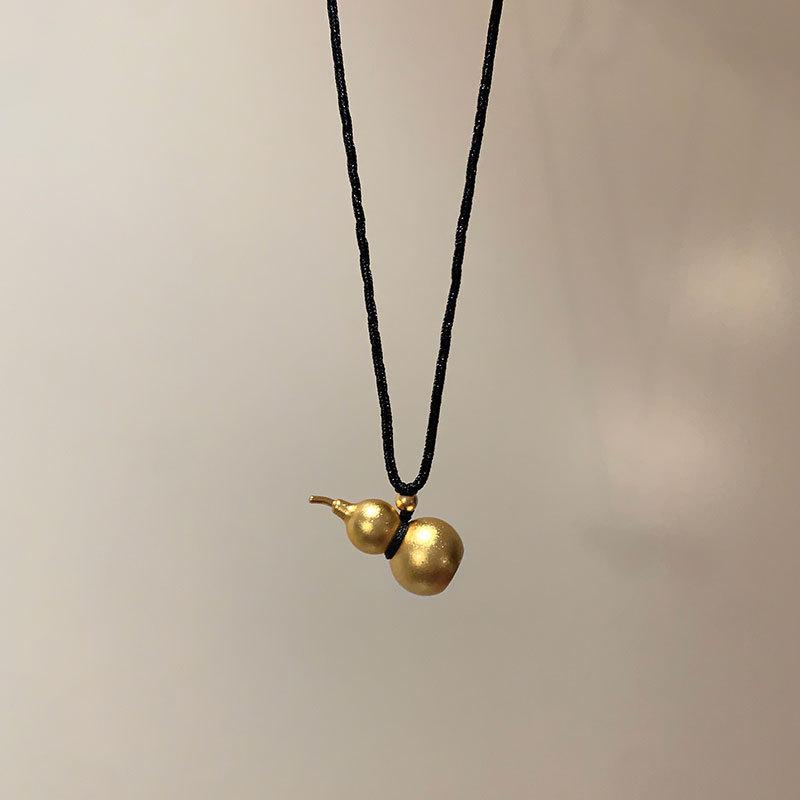 Sand Gold Gourd Small Fat Blessing Pendant Woven Rope Necklace Women'S New Chinese Retro Light Luxury Versatile Neck Chain Sweater Chain
