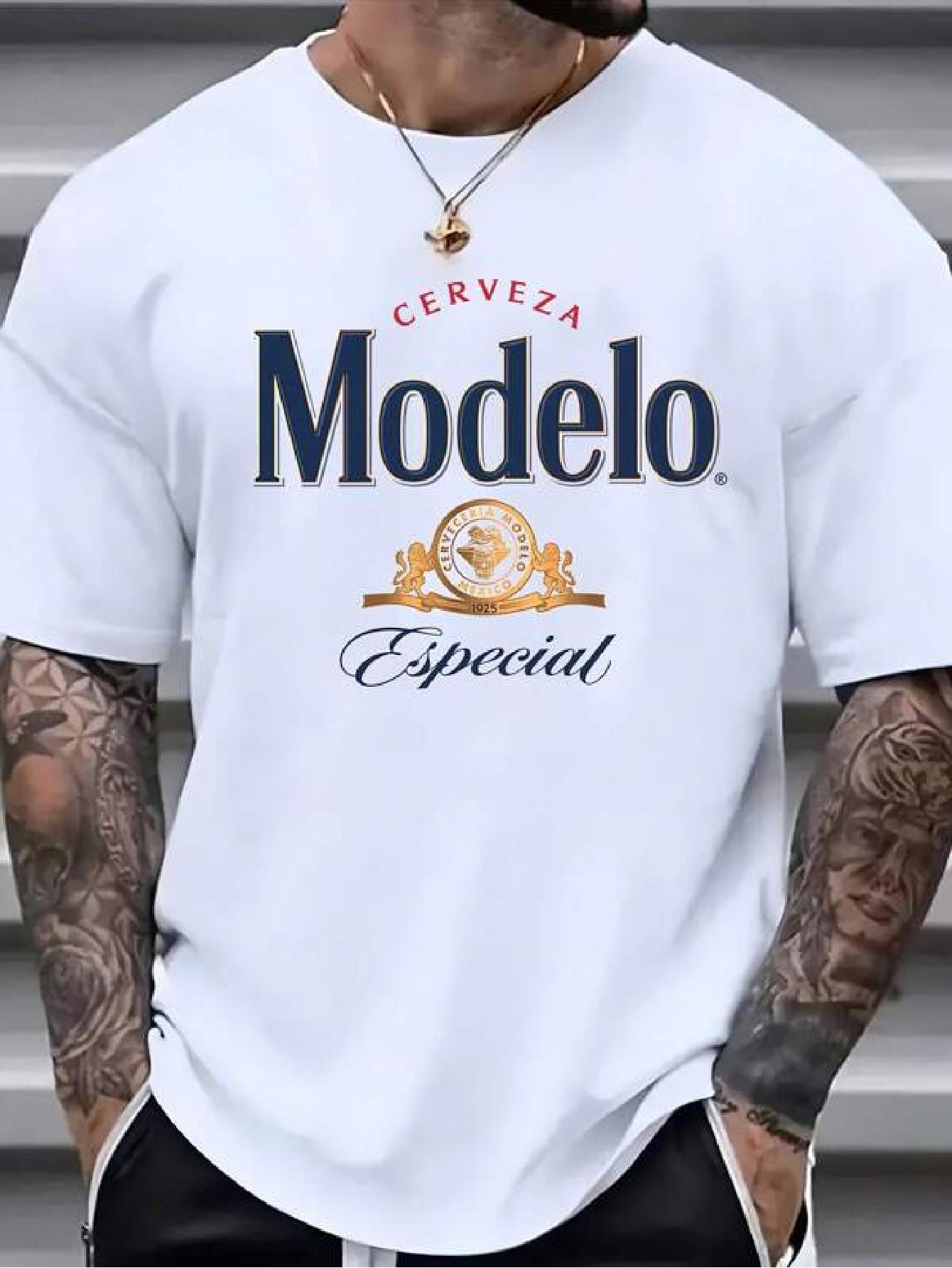

New Summer 2025 Hot Selling Unisex White 100% Cotton T-shirt with Modelo Especial Pattern M