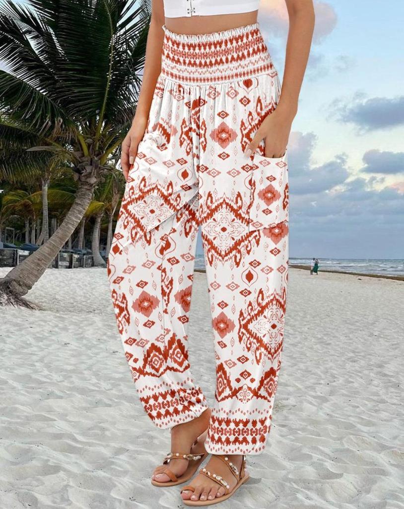 2025 New Style Spring/Summer Women's High-Waisted Printed Casual Long Pants