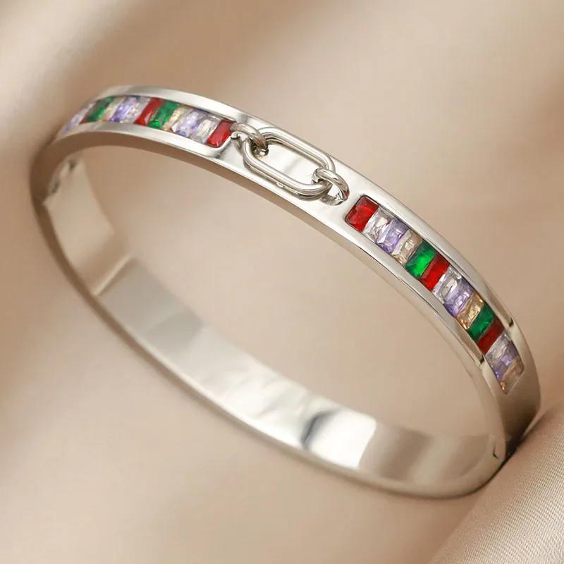 Stainless Steel Multicolor Crystal Geometric Bangles&bracelets for Women Fashion Brand Jewelry Bangles Party Accessories Gifts