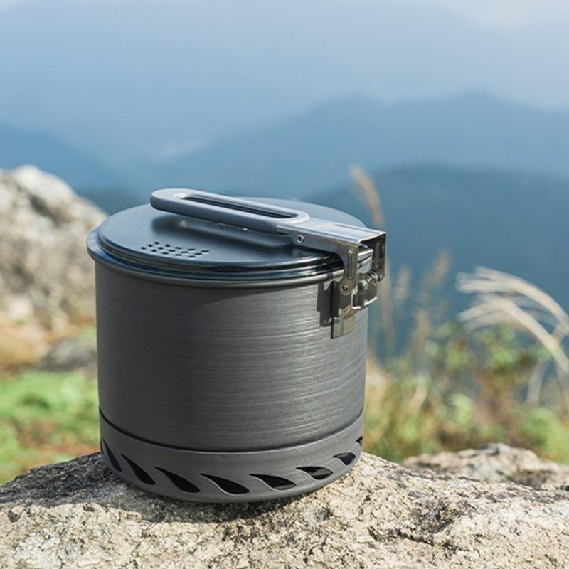 Portable Compacts Backpacking Cookware Windproof Outdoor Cooking Pot with Folding Handle For Outdoor Cooking Efficiency