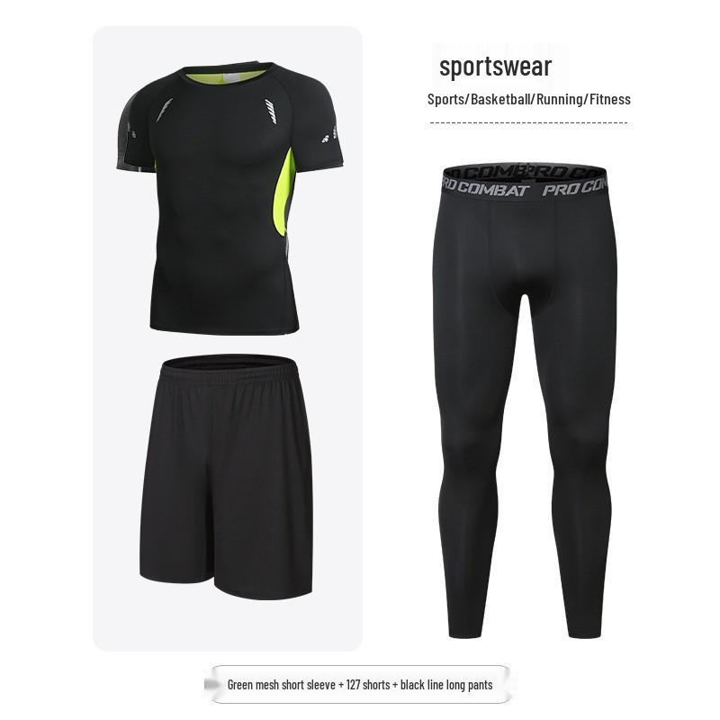 Men's Quick-Dry Sports Suit: Tight-Fitting Running & Basketball Three-Piece Set (Breathable Long Sleeve Top & Pants)