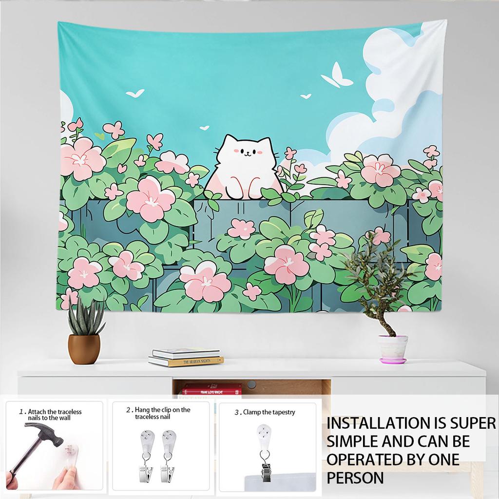 1Pc Cartoon Cat Printed Tapestry Living Room Background Wall Art Decoration Multi Size Space Pendant