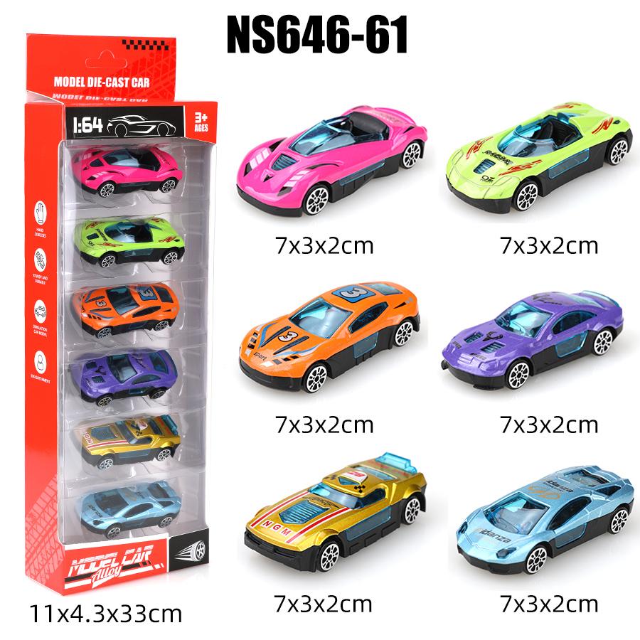

(Boxed) 1/64 Colorful Sci-Fi Mini Alloy Car Set, 6 pieces, die-cast metal, boy s toy, sliding model, no pullback.
