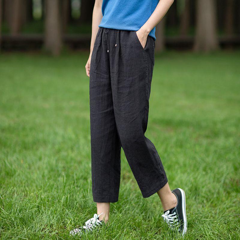 

2026 Sand Washed Linen Harem Pants for Women - Slimming, Stylish, Casual; Available in Three Colors 3XL (146-160 lbs) чёрный