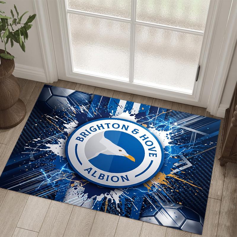 Brighton & Hove Albion Football Design Crystal Velvet Carpet Cozy Non?Slip Printed Rug For Bedroom Living Room Entrance