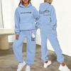 Womens Printed Letter Hooded Sweatshirt Jogger Pants Set Winter Casual Sportswear Outfit