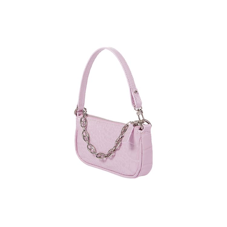 By Far Mini Rachel Series Leather Crocodile Pattern Chain Baguette Bag Women Shoulder Bag Pink 20CRMIRAPIDSMA