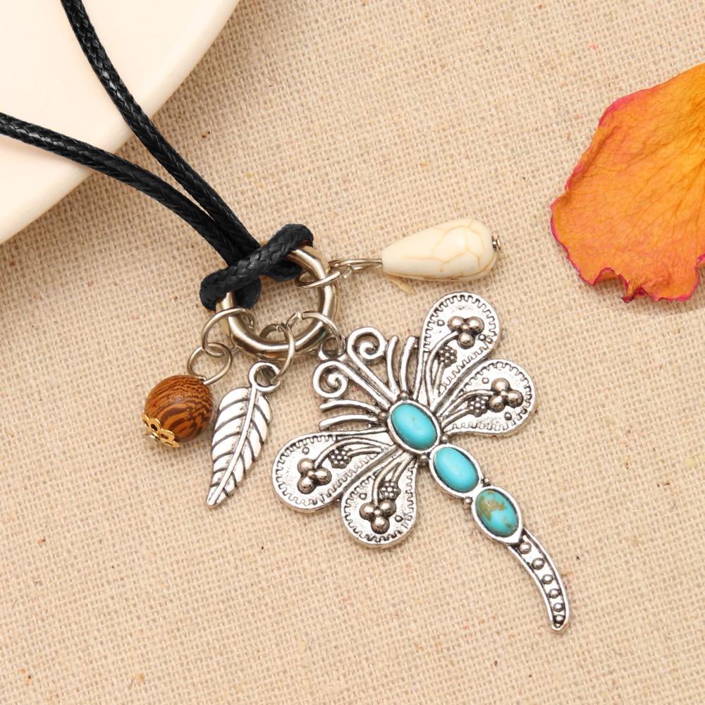 JMXD Minimalist Vintage Necklace with Turquoise Dragonfly Pendant and Shell Charm Trendy Statement Jewelry for Women