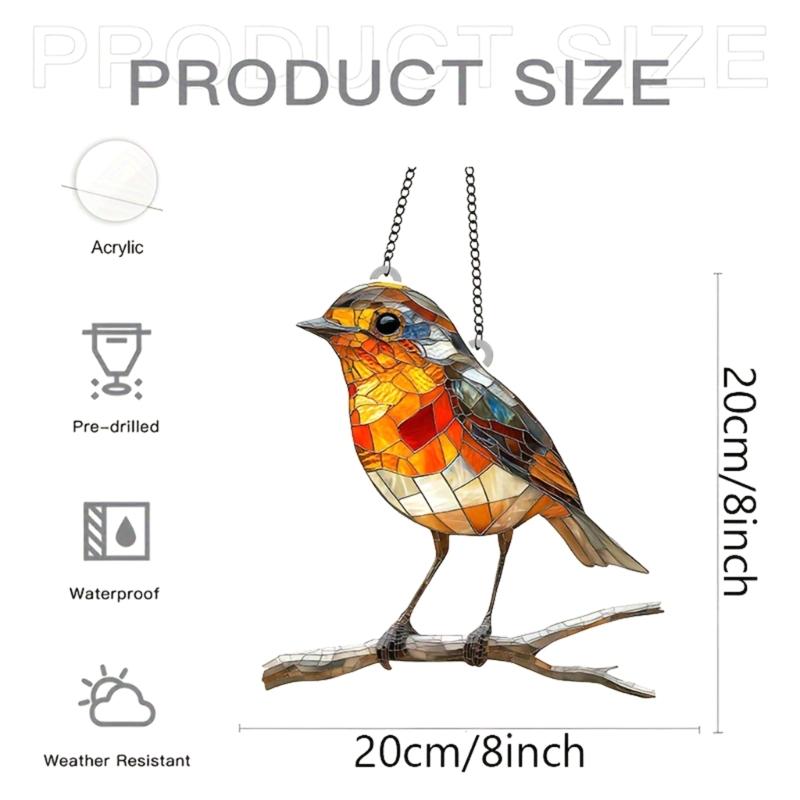 Colorfully Art Acrylic Bird Pendant Window Charm Decorative Chain Hanging Decors For Home Garden Gift For Lover