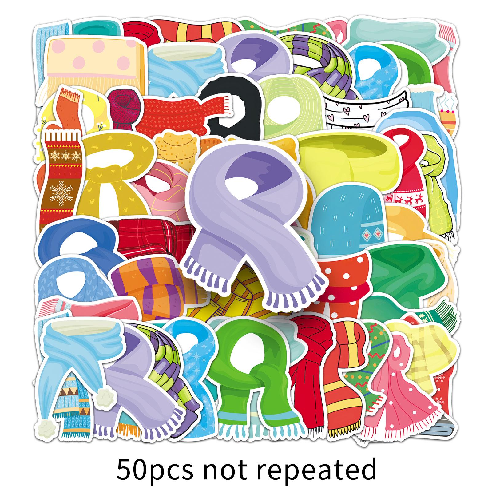 50 Sheets Winter Scarf Cartoon Stickers - Fresh INS Style Decorative for Diary, Fridge, and DIY Projects