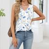 Women's Loose Fit V Neck Sleeveless Top Floral Print Pleated Design Lightweight Summer Blouse Casual Tank