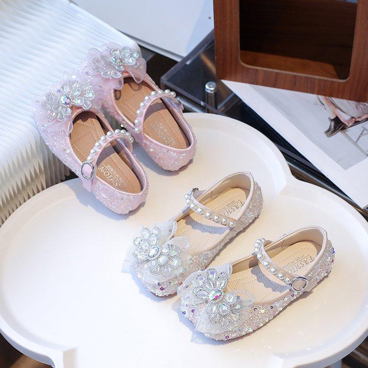Girls Princess Shoes 2025 New Children's Crystal Shoes Spring and Autumn Leather Shoes Little Girl Shoes Baby Single Shoes with Dress