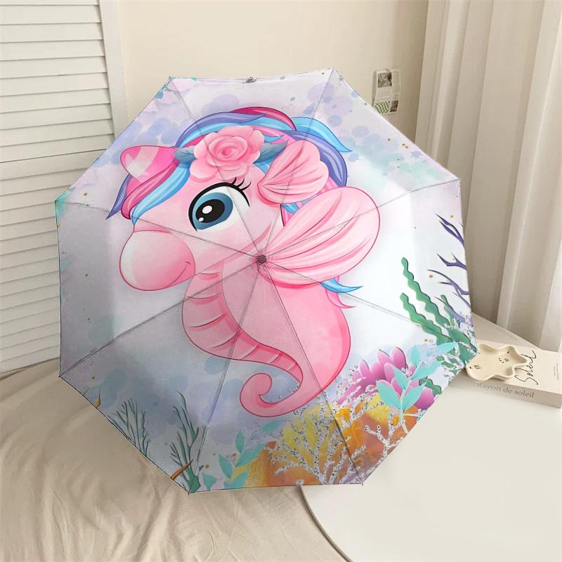 

1PC Seahorse, Ocean Umbrella-8-Rib Reinforced Portable Folding Travel Suitable for All Seasons Outdoor Daily Use-Z0476