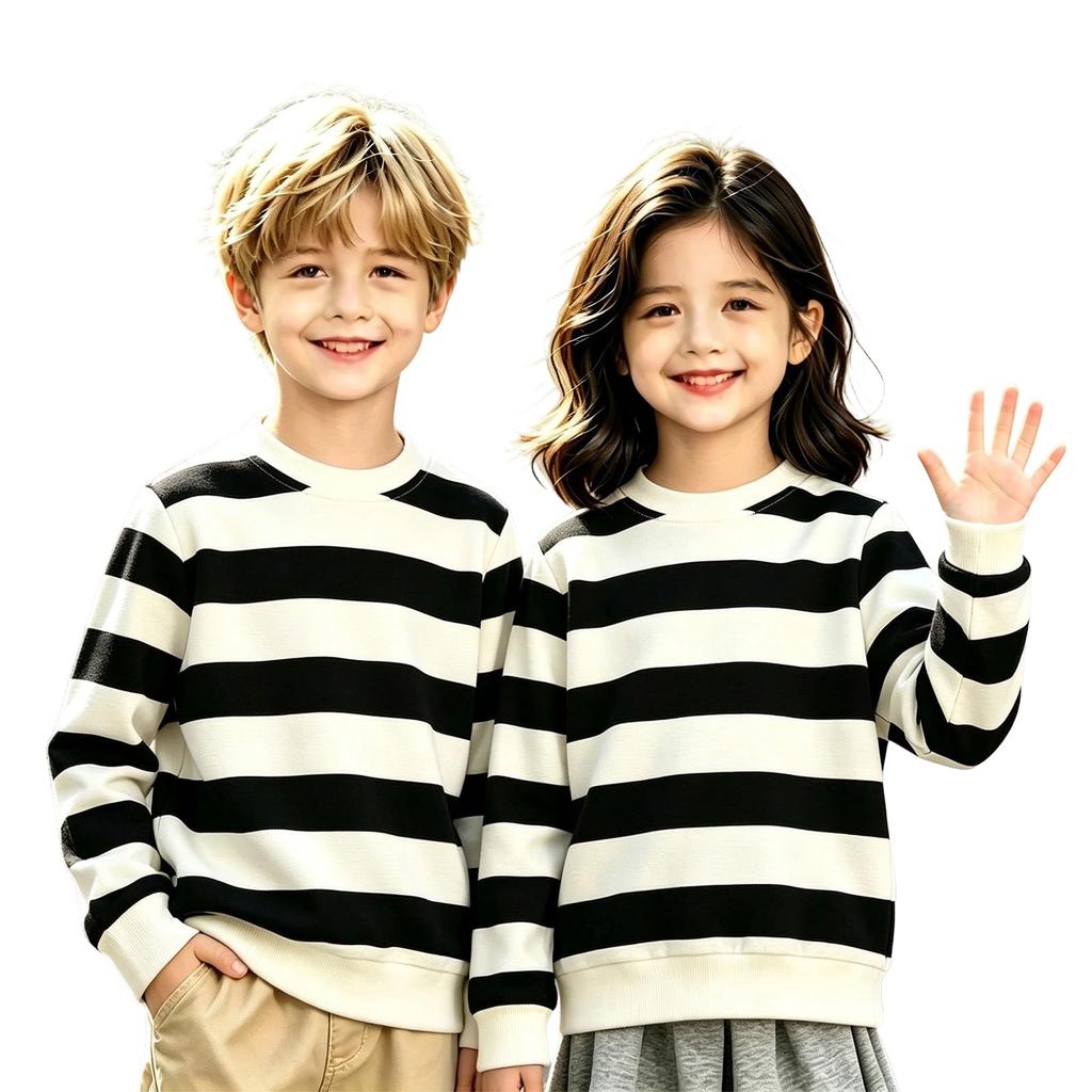 Sudadera de Manga Larga a Rayas con Cuello Redondo para Niños y Niñas, Jersey Casual Cómodo para Otoño e Invierno