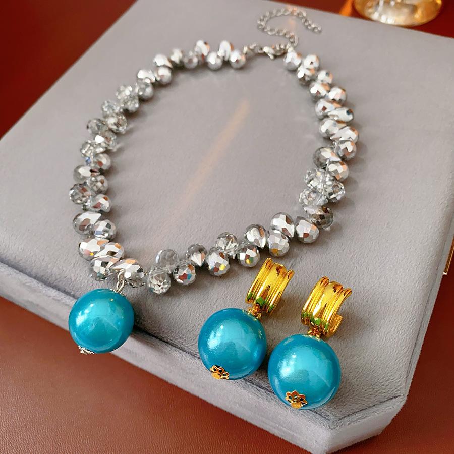 Irregular Water Drop Ball Pendant Zircon Sets for Women European and American Exaggerated 2025 New Necklace Earring Set