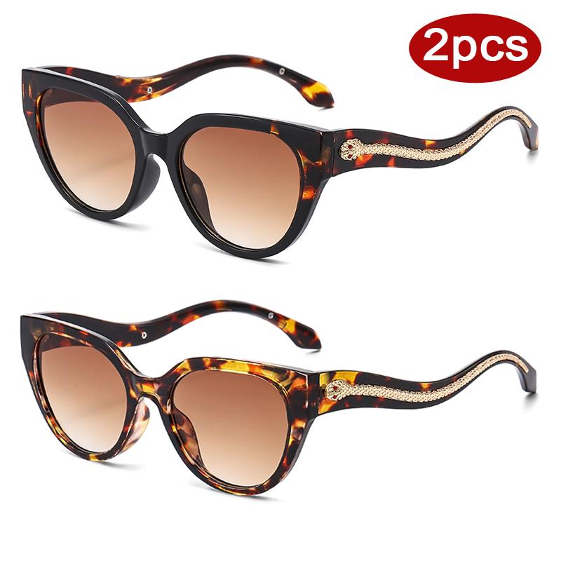 Protective Glasses 2pcs Fashion Cat Eye Sunglasses Women Snake Pattern Decoration Sun Glasses Gradient Lens Shades UV400 Eyewear