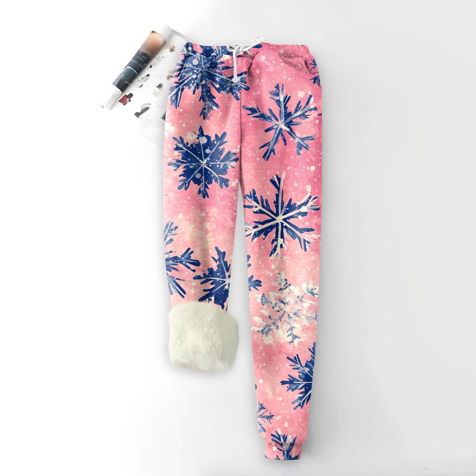 Женские модные рождественские спортивные свободные утолщенные теплые флисовые брюки с принтом L