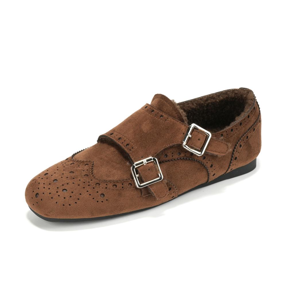 Women's shoes British style Baroque carved with velvet leather shoes women's 2026 new Bloc loafers