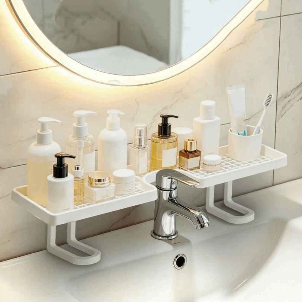 Scaffale Portasapone da Bagno in Plastica Senza Trapano Scaffale per Lavandino del Bagno Scaffale Portaoggetti per Rubinetto Lavandino