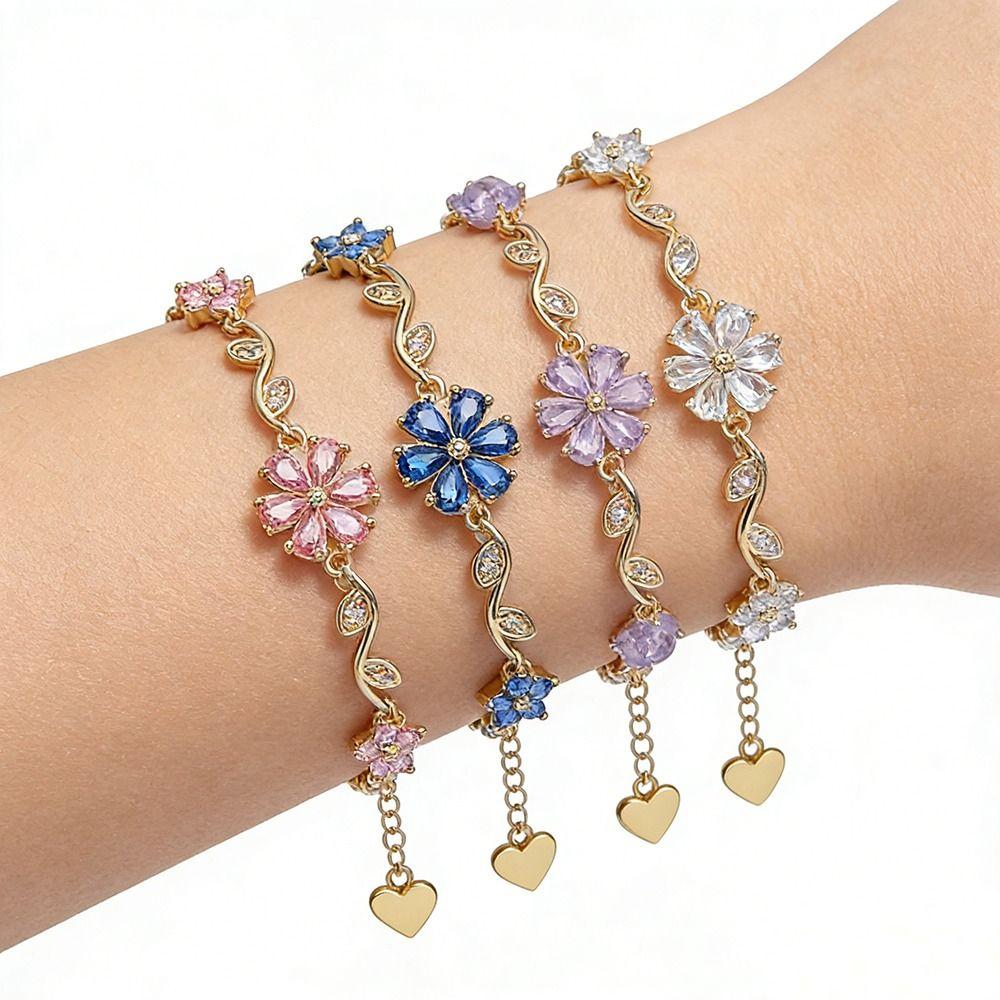 Five-petaled Flowers Zircon Bracelet Adjustable Crystal Bracelet New Floral Bracelet  for Women
