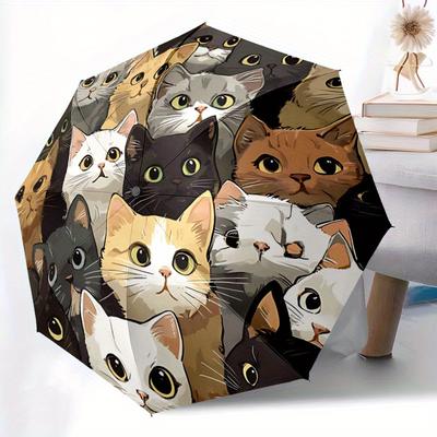 1 pz Ombrello Automatico da Collezione Gatto   Ombrello Pieghevole con Apertura/Chiusura Automatica con Struttura a 8 Stecche, Ombrello Compatto a 3 Pieghe per Uomo e Donna, 75